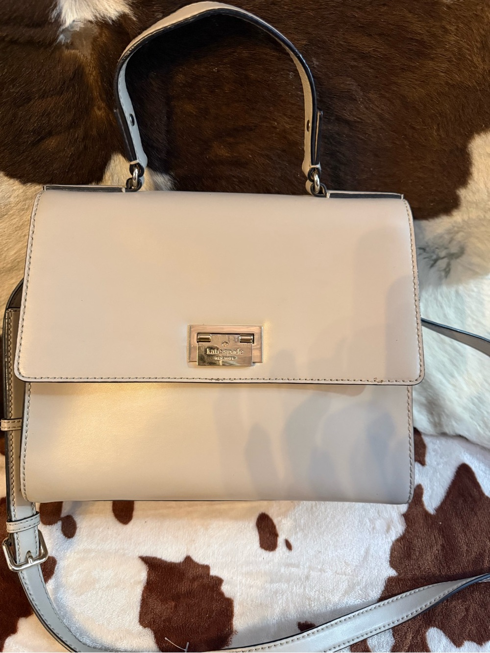 kate spade Cream Leather Top-Handle Satchel with Gold Hardware